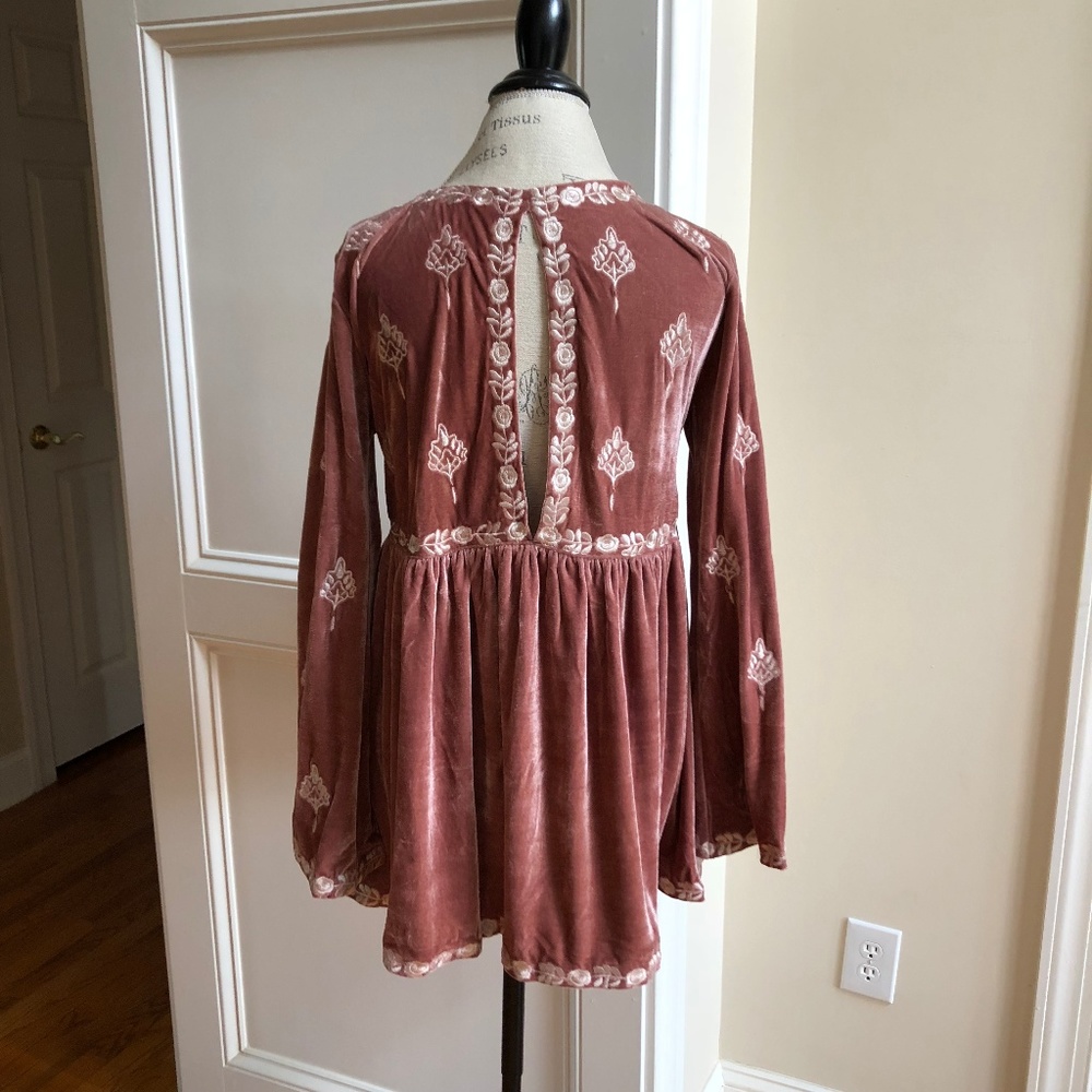 Deep V Neck Embroidered Velvet Tunic or Mini Dress - Picture 7 of 8